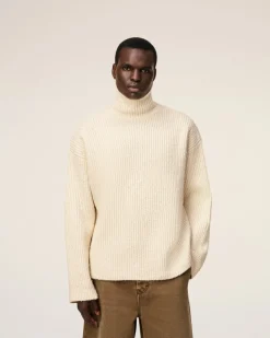 Pull Blanc Col Cheminée En Laine