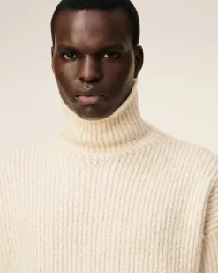 Pull Blanc Col Cheminée En Laine