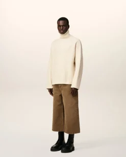 Pull Blanc Col Cheminée En Laine