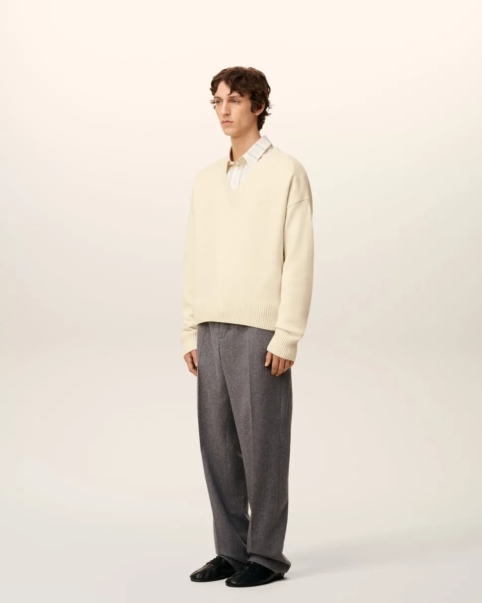 Pull Blanc Col V Ami De Coeur En Laine
