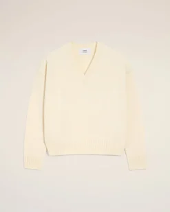 Pull Blanc Col V Ami De Coeur En Laine