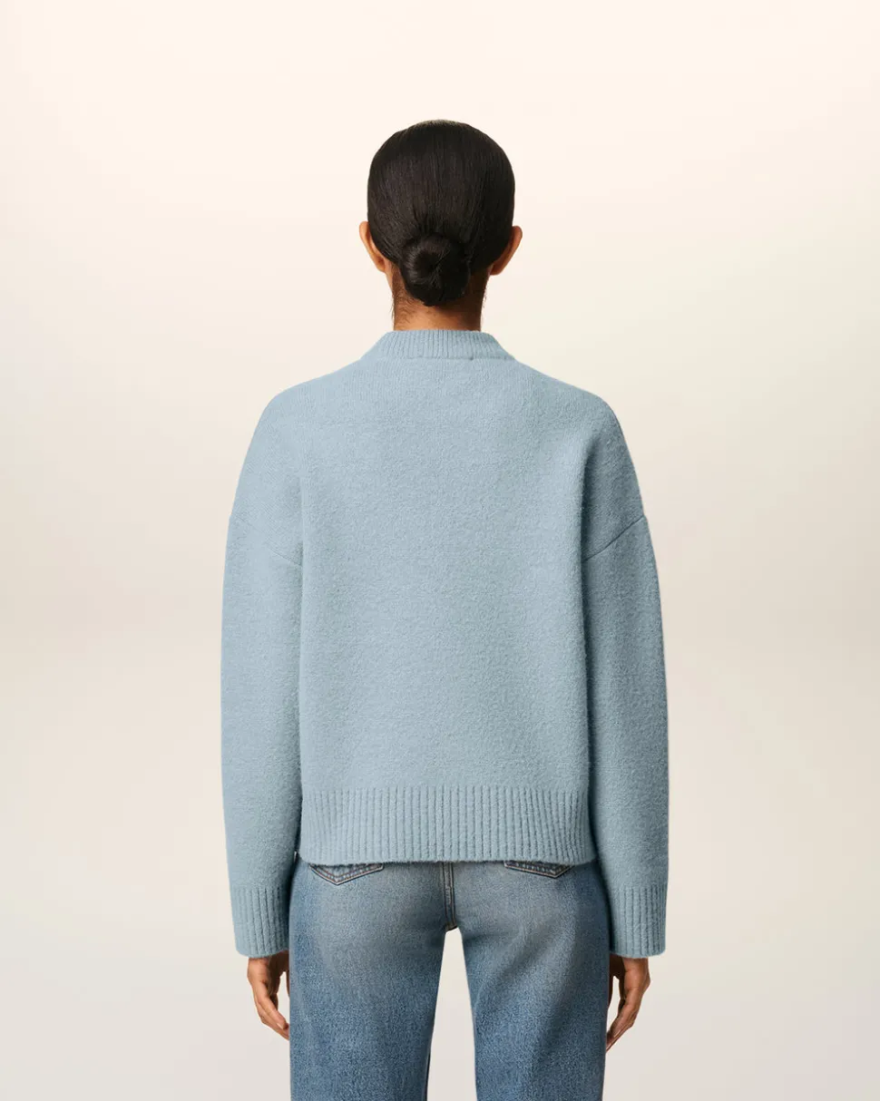 Pull Bleu Col Rond Ami De Coeur En Alpaga