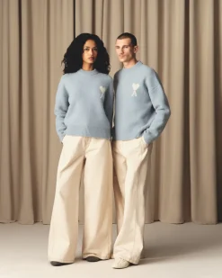 Pull Bleu Col Rond Ami De Coeur En Alpaga