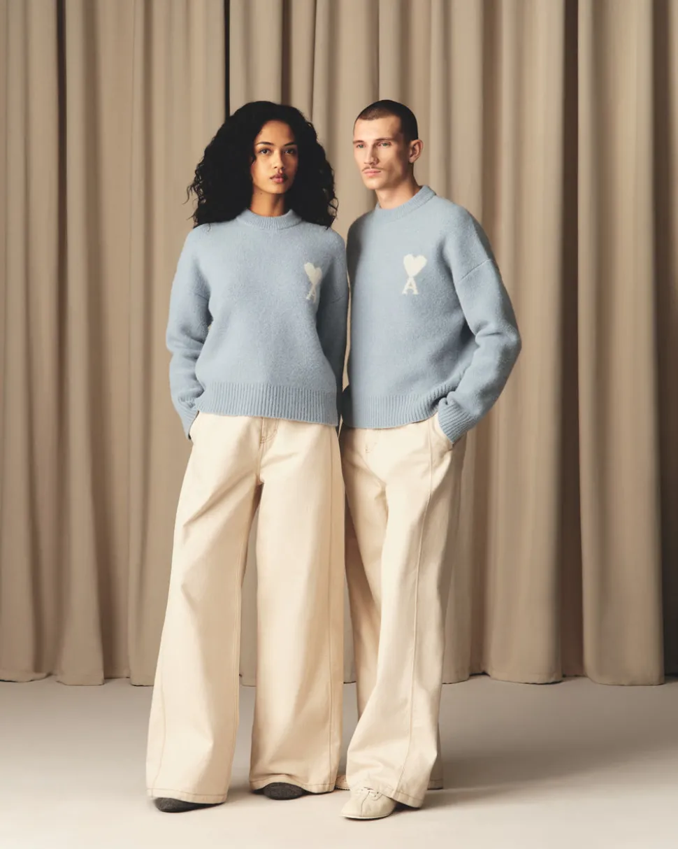 Pull Bleu Col Rond Ami De Coeur En Alpaga