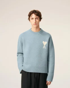 Pull Bleu Col Rond Ami De Coeur En Alpaga