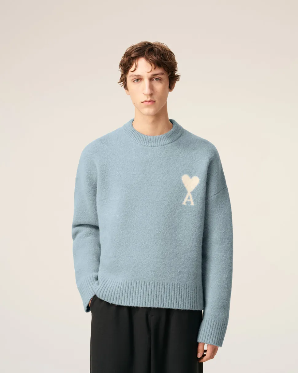 Pull Bleu Col Rond Ami De Coeur En Alpaga