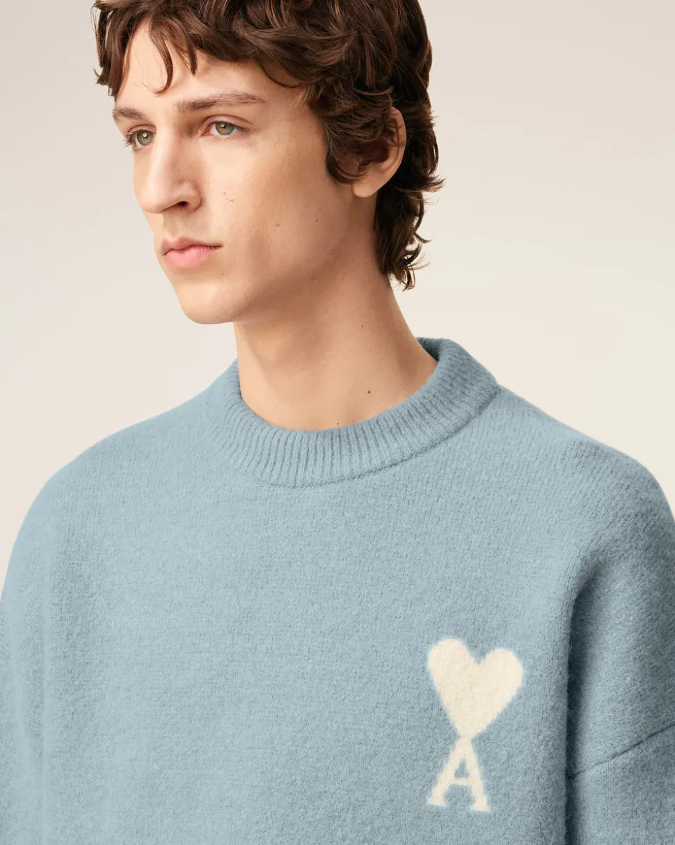 Pull Bleu Col Rond Ami De Coeur En Alpaga