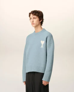 Pull Bleu Col Rond Ami De Coeur En Alpaga