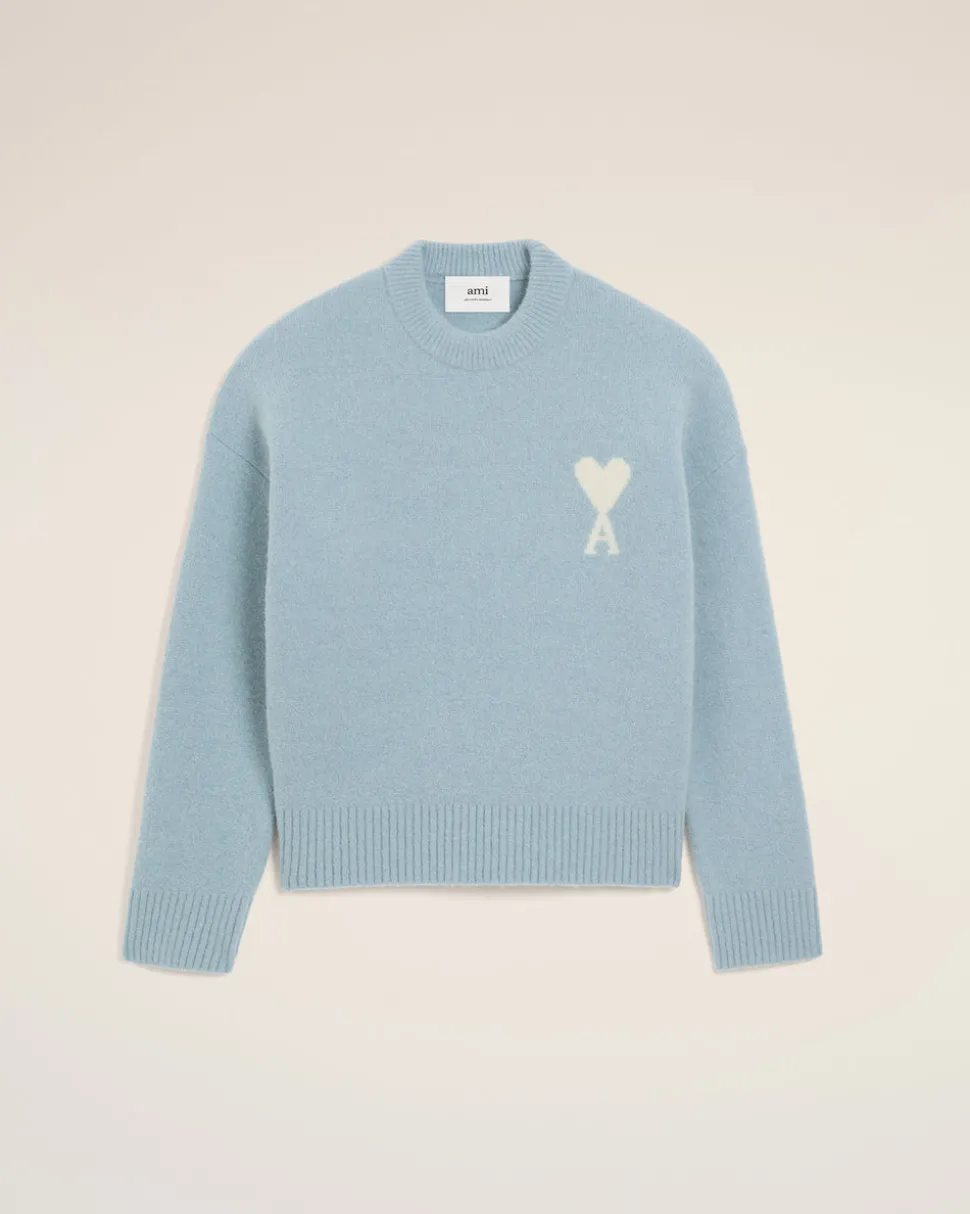 Pull Bleu Col Rond Ami De Coeur En Alpaga