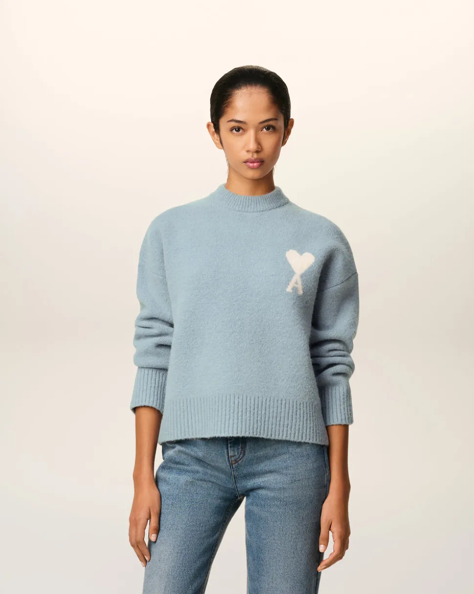 Pull Bleu Col Rond Ami De Coeur En Alpaga