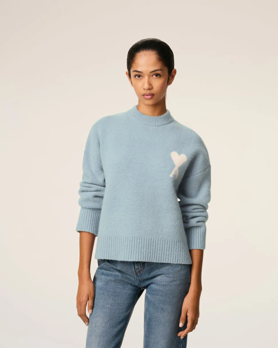 Pull Bleu Col Rond Ami De Coeur En Alpaga