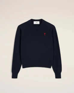 Pull Bleu Marine Col Rond Ami de Coeur En Laine