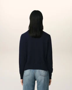 Pull Bleu Marine Col Rond Ami de Coeur En Laine