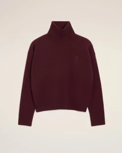 Pull Bordeaux Col Cheminée Ami De Coeur En Laine