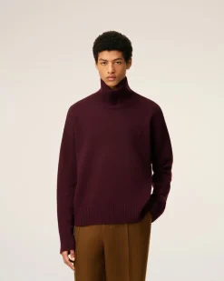 Pull Bordeaux Col Cheminée Ami De Coeur En Laine
