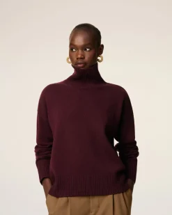 Pull Bordeaux Col Cheminée Ami De Coeur En Laine