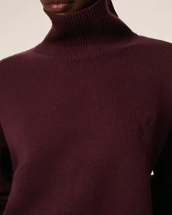 Pull Bordeaux Col Cheminée Ami De Coeur En Laine