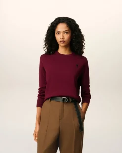 Pull Bordeaux Col Rond Ami De Coeur En Laine