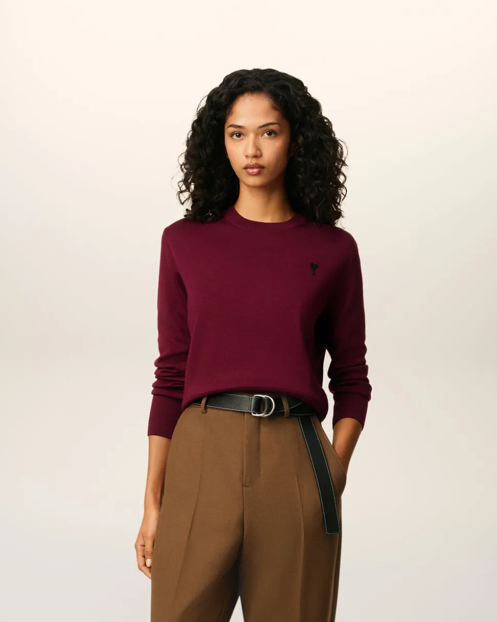 Pull Bordeaux Col Rond Ami De Coeur En Laine