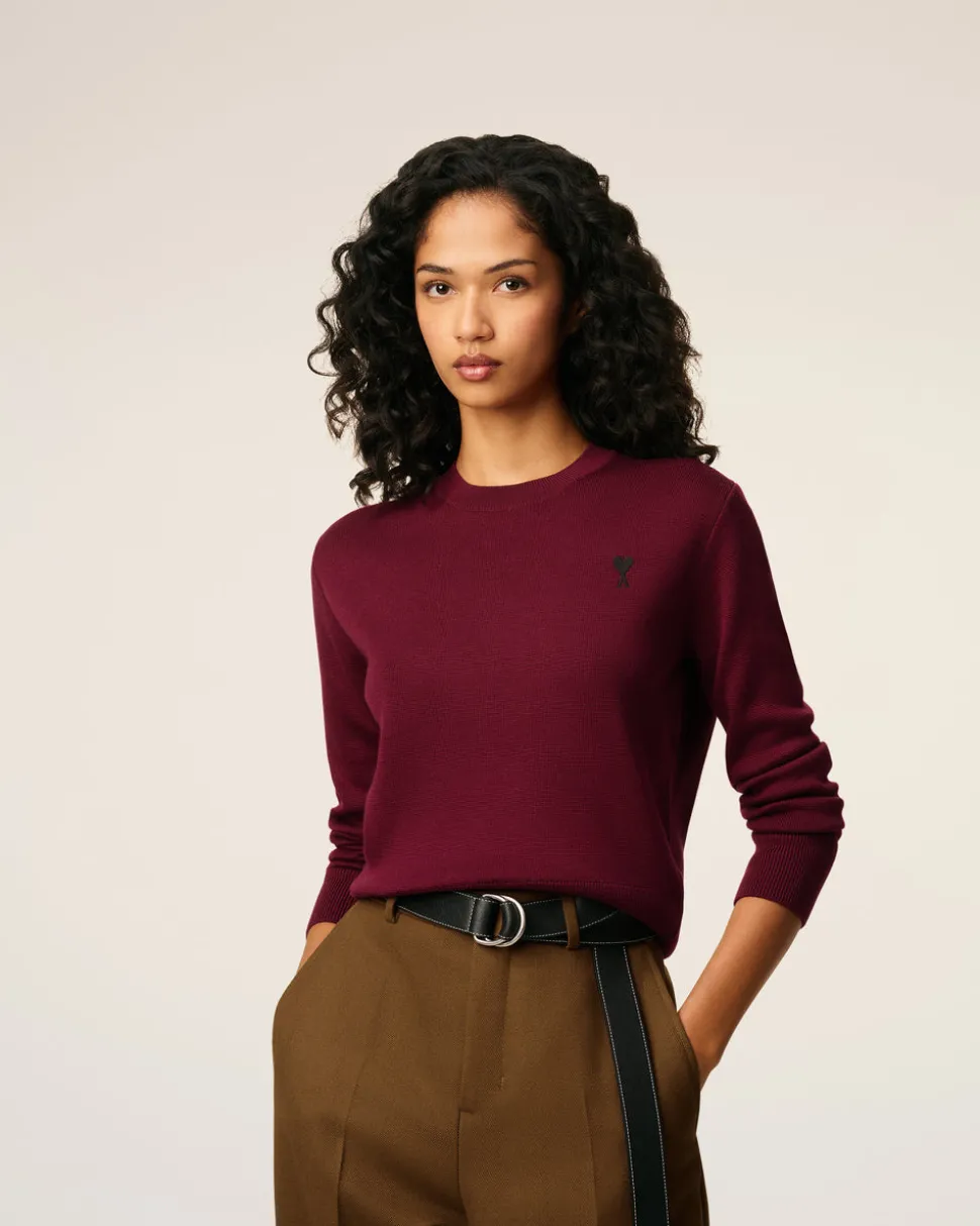 Pull Bordeaux Col Rond Ami De Coeur En Laine