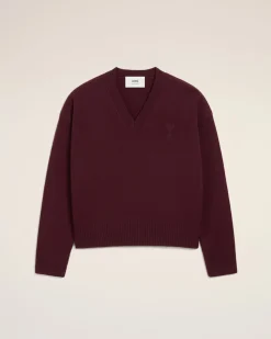 Pull Bordeaux Col V Ami De Coeur En Laine