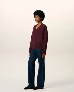 Pull Bordeaux Col V Ami De Coeur En Laine