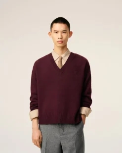 Pull Bordeaux Col V Ami De Coeur En Laine