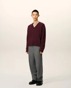 Pull Bordeaux Col V Ami De Coeur En Laine
