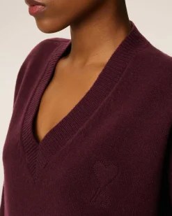 Pull Bordeaux Col V Ami De Coeur En Laine
