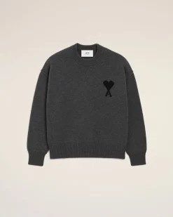 Pull Gris Col Rond Ami De Coeur En Laine