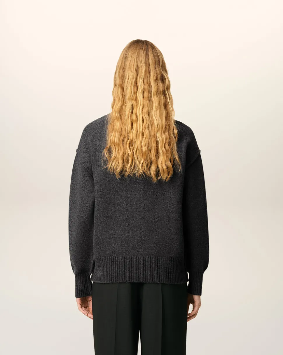 Pull Gris Col Rond Ami De Coeur En Laine