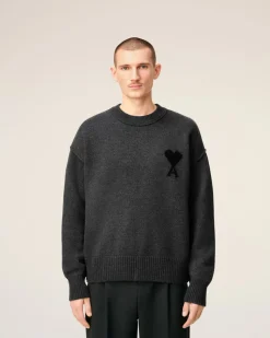 Pull Gris Col Rond Ami De Coeur En Laine