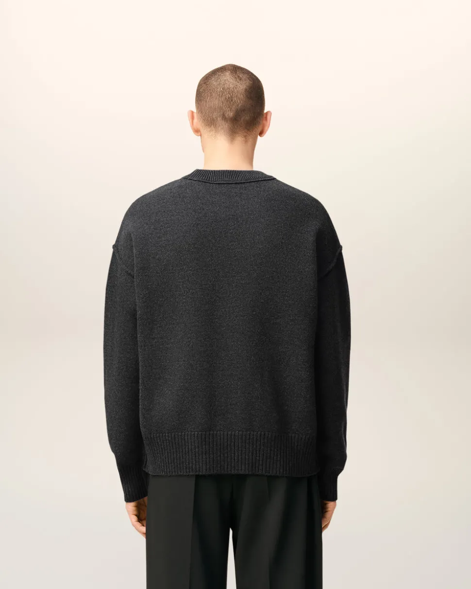 Pull Gris Col Rond Ami De Coeur En Laine