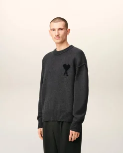 Pull Gris Col Rond Ami De Coeur En Laine
