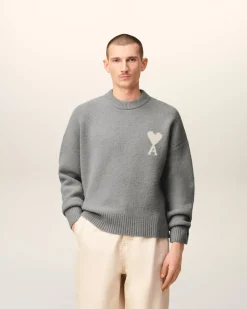 Pull Gris Col Rond Ami De Coeur En Alpaga