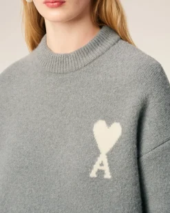 Pull Gris Col Rond Ami De Coeur En Alpaga