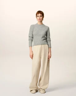 Pull Gris Col Rond En Alpaga