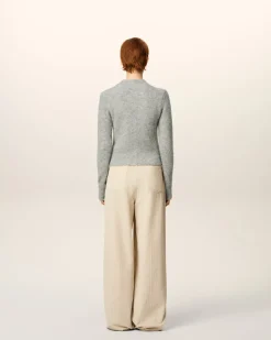 Pull Gris Col Rond En Alpaga