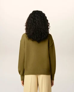 Pull Kaki Col Cheminée Ami De Coeur En Laine