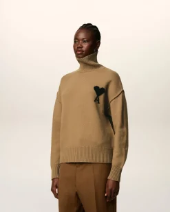 Pull Marron Col Cheminée Ami De Coeur En Laine