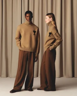 Pull Marron Col Cheminée Ami De Coeur En Laine