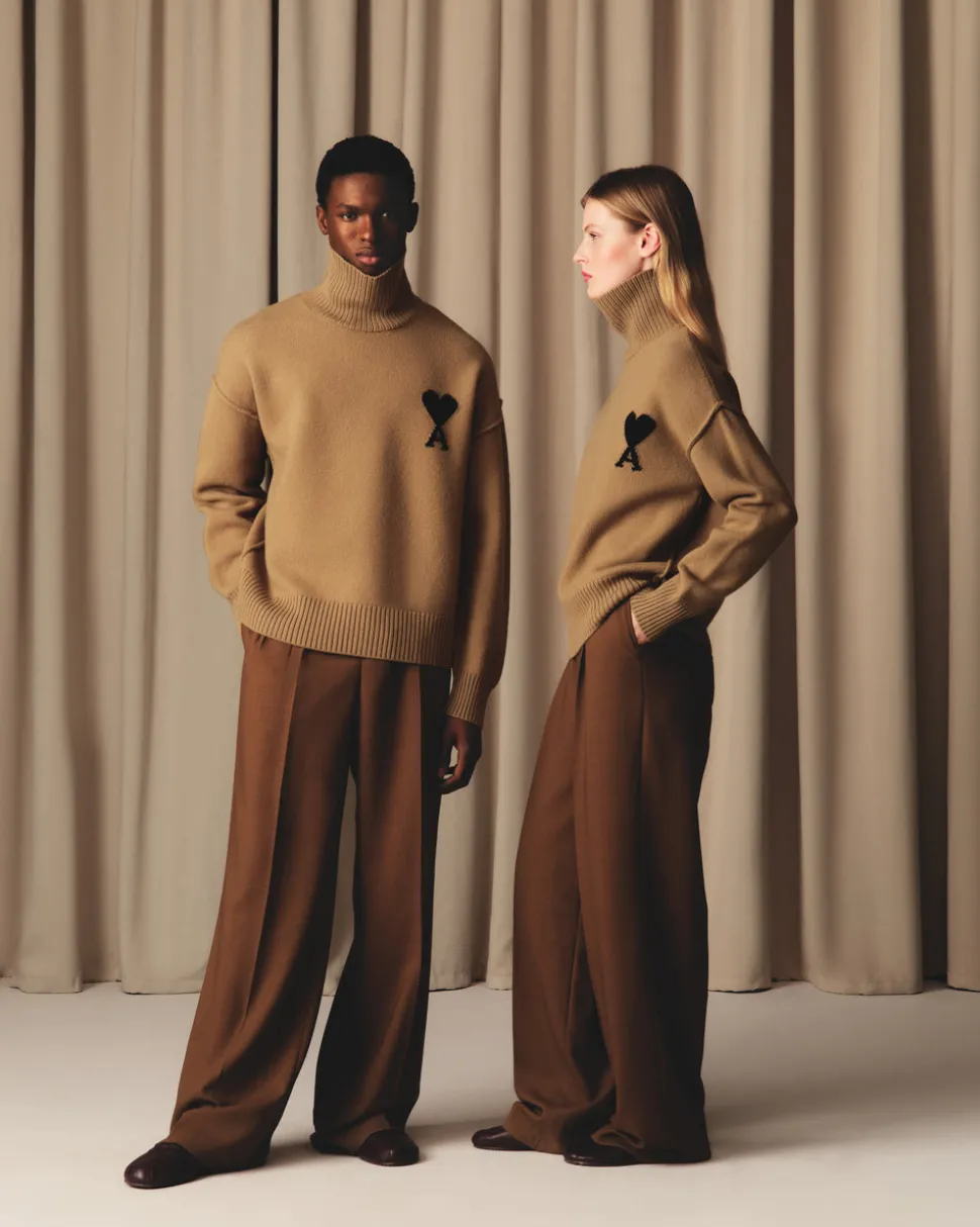 Pull Marron Col Cheminée Ami De Coeur En Laine