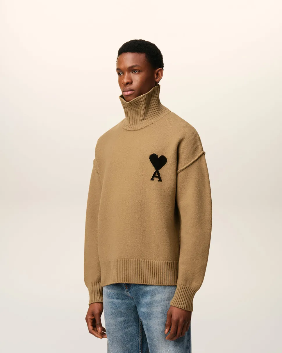 Pull Marron Col Cheminée Ami De Coeur En Laine