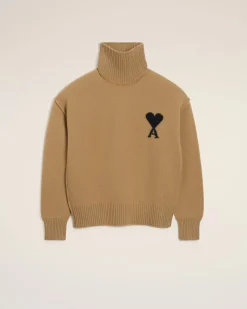 Pull Marron Col Cheminée Ami De Coeur En Laine