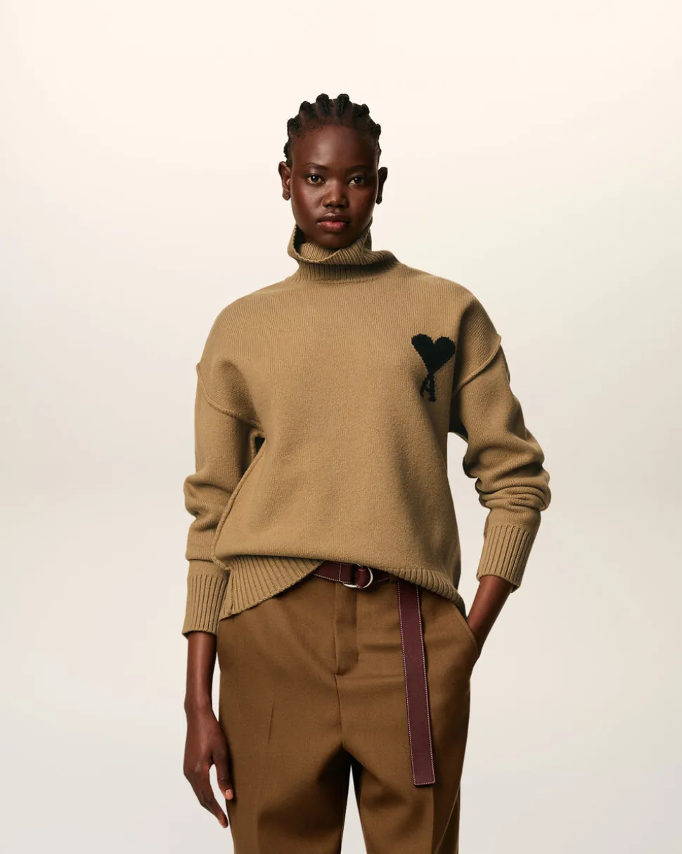 Pull Marron Col Cheminée Ami De Coeur En Laine
