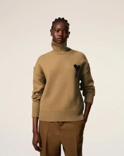 Pull Marron Col Cheminée Ami De Coeur En Laine