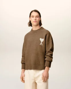 Pull Marron Col Rond Ami De Coeur En Alpaga