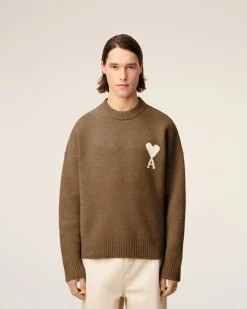 Pull Marron Col Rond Ami De Coeur En Alpaga