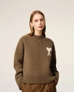 Pull Marron Col Rond Ami De Coeur En Alpaga