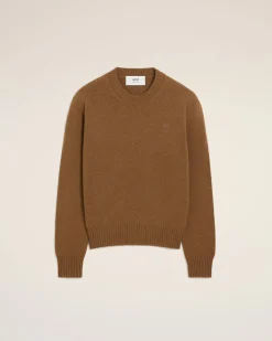 Pull Marron Col Rond Ami De Coeur En Cachemire